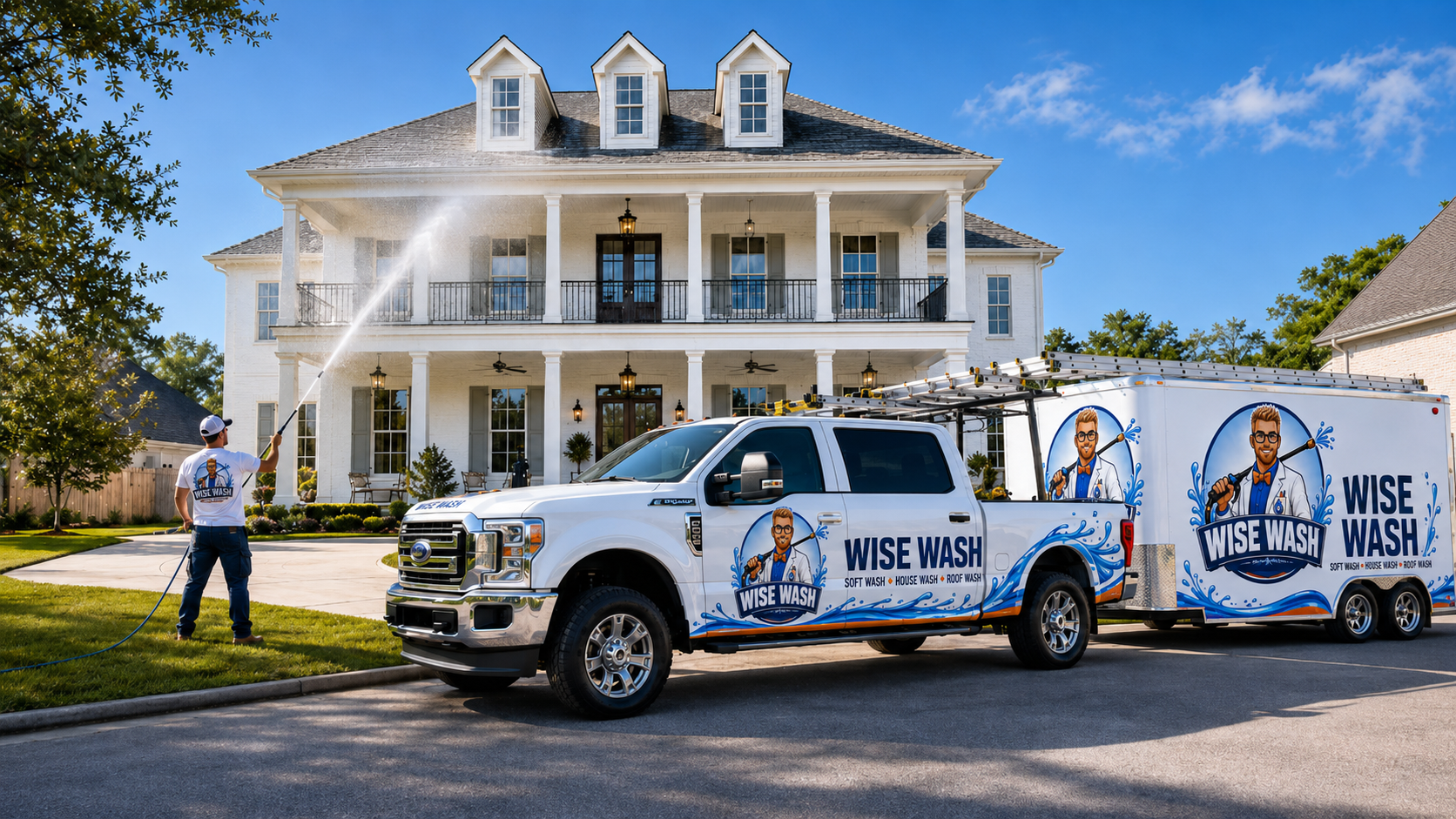 Wise Wash soft washing a Louisiana home in Lafayette